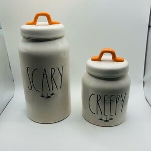 Rae Dunn Halloween Ceramic Canister Set with Orange Handles